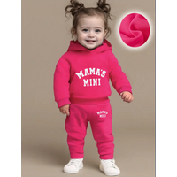 Newborn baby girl Autumn and Winter Edition Mom Little Baby Letter Printed Fleece hoodie and Pants Set