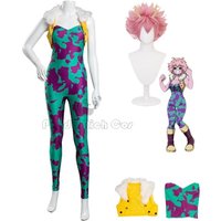 Anime My Ashido Mina Cosplay Costume Hero Mina Wig Printing Fitting Jumpsuits Academia Headwear Woman Halloween Carnival Set