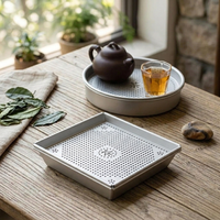 Aluminum Tea Tray with Drainage Storage Kung Fu round Plate Dish Drawer for Tea Room Board Table Chinese Tea Ceremony Tools