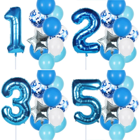 12pcs 32inch Number balloon With Blue White Latex Balloons Birthday Balloon for Boy 1 2 3 4 5 6 7 Years Old Birthday Decoration