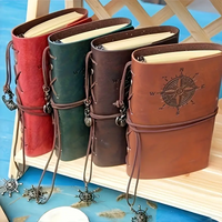Retro Spiral Notebook, Vintage Notepad with Pirate Anchors, PU Leather Notebook, Refillable Stationery, Gift, Traveler's Journal