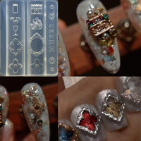 Transparent Silicone Nail Art Mold Wealth Box Gold Block Retro Pattern Vintage Style 3D Nail Decorations Mold for Beauty Salon