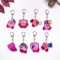 1/8Pcs Game Cartoon Kirby Car Keychain Accessories Acrylic Cute Charms Pendant For Bag Funny Key Holder Backpack Decoration Gift