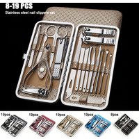 19pcs Stainless steel nail clipper set of 19 pieces, diagonal nail clippers, pedicures, ear picks, spoons, nail art set