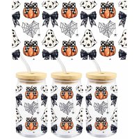 Cute Ghost Pumpkin Spiderweb and Bow Halloween UV DTF 16oz Libbey Glass Cups Can Wraps Mugs Transfer Sticker Home Party Decor