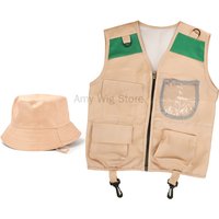 Kids Explorer Vest and Hat Costume Safari Cargo Vest Boys Outdoor Adventure Kit for Young Kids Dress Up Pretend Play Costumes
