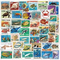 50PCS Marine Life Stamp Stickers Vintage Ocean Animal Decals for Journal Phone Laptop Aesthetic Stickers