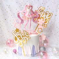 Anime Girl Cake Ornaments Pink Happy Birthday Cake Topper Decoration Baking