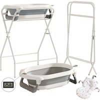3 in 1 Baby Bath with Stand, Foldable Baby Bath Tub for Newborn to Toddler with Thermometer & Bath Pillow,Multifunctional,Grey image 4