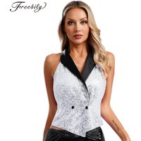 Women's Vests V-neck Sleeveless Waistcoat Glitter Sequined Suits Vests Clubwear Rave Music Festival Jazz Dance Party Dressy Tops