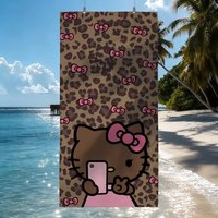 Dark Skin H-HelloK-Kitty Leopard Beach Towel, Lightweight Quick Dry Absorbent for Pool Gym Camping Travel Gift