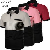 New Polo Shirt Men's Short Sleeve Button Tshirts Summer Lapel Lightweight Turn-down Streetwear Sport Casual Stripe T Shirts
