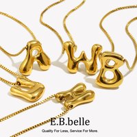 E.B.belle Large Size Bubble 26 Letter Pendant Necklace 18K Gold Plated Hypoallergenic Decoration Alphabet Neck Jewelry