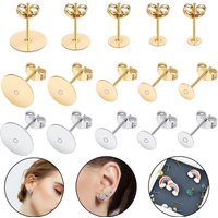 50pcs/Bag 925 Silver Stainless Steel Earring Studs Blank Post Base Pins With Earring Plug Findings Ear Back For Jewelry Making