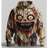 Halloween Men's Horror Face Hoodie Sweatshirt Punk Exaggerated Crew Neck Club Streetwear Yellow Orange Drawstring Fall Winter