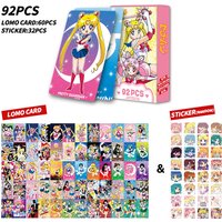 92PCS Hot Anime Sailor Moon Series LOMO Card Cartoon Character Creativity Exquisite Print Greeting Card Bookmark Sticker