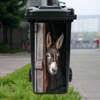 1pc Donkey Painting Trash Can Sticker- Self-Adhesive PVC Removable Wooden Texture Design Farm Animal Sticker, Curious Eyes