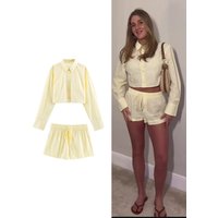 TFMLN Striped Shorts Set For Ladies Casual Summer Fashion 2026 Summer Long Sleeve Loose Short Shirts+ Elastic Waist Shorts Suit