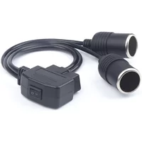 12V Switch OBDII OBD2 24AWG Power Supply Cable 16Pin Female To Car Cigarette Lighter DC Power Source OBD Male Connector Cable