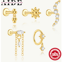 AIDE 1Piece 925 Sterling Silver Shiny Flower Tassel Piercing Earring For Women Exquisite Personalities Charms Earrings