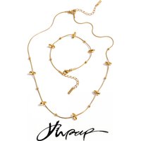 Yhpup Gift New Style Stainless Steel Exquisite Chain Necklace Bracelet Bangle Set Gold & Platinum Plated Stylish Unique Jewelry