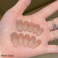10pcs Nude Ombre Handmade Nails Zirconia Cat's Eye Press on Nail Short Oval Fake Nail for Women&Girl Removable False Nail Art