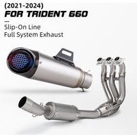Trident Tiger 660 2021-2024 Full Motorcycle Exhaust System Three Layer Carbon Muffler with Front Link Pipe