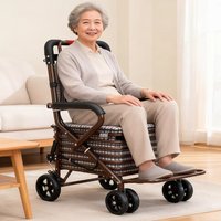 Portable Folding Rollator Walker Shopping Cart Elderly Mobility Aid Push Chair with Seat Lightweight Trolley for Supermarket Use