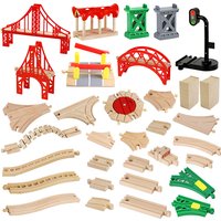 Wood Train Tracks Parts Railway Rails Racing Track Railway Bridge Cave Fit Wooden Train Toys Connector Accessories Birthday Gift