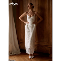 Customized White Lace Spaghetti Strap Wedding Dress Mermaid Lace Bridal Gown Elegant Mermaid Ankle-Length Wedding Gown 2026