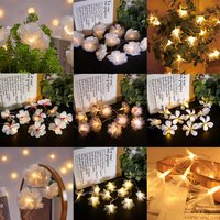 Artificial Plumeria Flower String Lights Battery Powered Garland Fairy Starry Lamp for Wedding Party Bedroom Decoration Garland