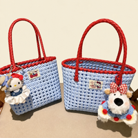 Handwoven Rattan Basket Bag DIY Material Kit Hollow out Design Handheld Single Shoulder Bag for Women Simple Fashion Style