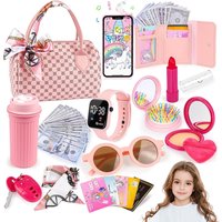 Funny Play Purse for Girls Princess Gifts Play Purse Set Top Handle Bag Cell Phone/Makeup/Water Bottle Christmas Birthday Gift