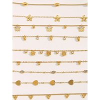 E.B.belle Mini Clear Rhinestone Flower Heart Pendant Necklace 18K Gold Plated 316L Stainless Steel Thin chain Neck Jewelry