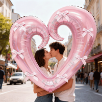 40inch Giant Heart-Shaped Foil Balloon with Pink Bows Multi-Colored for Valentine's Day Wedding Birthday Party Decor Photo Props