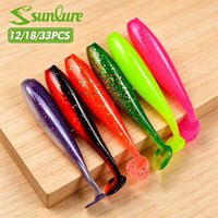SunlureT Tail Silicone Worm Soft Bait 12/18/33pcs Artificial Realistic Wobbler Swimming Bait 5cm-7.6cm Sea Bass Saltwater Lures