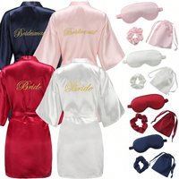 4PC Silk Women's Bridal Gift Set - Bridal Bridesmaid Robe, Satin Eye Mask, Hairband And Bundle Pocket, Wedding Shower Party Gift