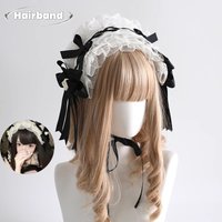 Elegant Vintage Maid Lolita Hairband Black/White KC Night Chapter Bow Headwear for Women Daily Fashion Accessory