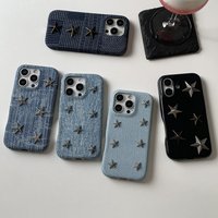 Retro Denim Leather Metal Pentagram Star Decoration Phone Cover Case for iPhone 17 16 15 14 13 Pro Max