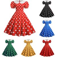 50s 60s Vintage Polka Dot Printed Rockabilly Party Dress Women Summer Peter Pan Collar Short Sleeve Casual Big Swing Sundress