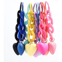 Handmade Heart Keychain Acrylic Plastic Link Chain Key Ring For Women Handbag Pendant Accessorie Car Keys Jewelry Gifts