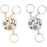 3Pcs Sun Moon Star Keychain for Men Women Round Shaped Stitching Pendant Key Chain Ring Holder BFF Friendship Party Gifts 2024