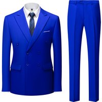 Blue Men's Double-breasted Suit 2-Piece, Asian Size Slim Jacket with Pants, Business/Office Sets, Black Gray Red Green Available