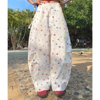 Cute American Baggy Wide Leg Pants Sweet Girls Hip Hop Dance Y2K White Colorful Fruit Print High Waist Casual Vacation Trousers