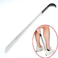 1Pcs 16.5"/42cm Easy-Grip Metal Shoe Horn Black Long Handle Curved Hook Ergonomic Stainless Steel Shoehorn For Seniors