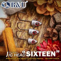 B&U Fish Head Jig Heads, 3 Sizes Sharp High Carbon Steel Hooks with Lead Weight, for Soft Bait, Freshwater Saltwater Bass Tackle