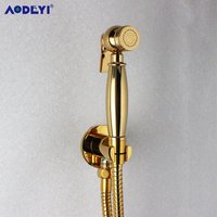 Gold Brass Bathroom Hand Held Bidet Sprayer Faucet Spray Gun & Holder Hose Conector &1.5m Shower Hose