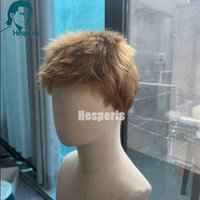 Hesperis Light Brown Very Short Wig for Men with Full Breathable Lace Cap Remy Pre Plucked Male Straight Boy Pixe Cut Wig Bangs