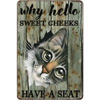Vintage Metal Signs Why Hello Sweet Cheeks Curios Tabby Cat Funny Sign Tin Chic Art Wall Decorations Iron Plaque Gift for Living