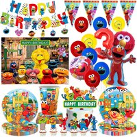 Sesames Street Theme Birthday Decoration Tableware Plate Cup Napkin Tablecloth Elmo Balloons Banner Backdrop Kids Party Supplies